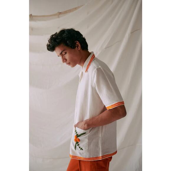 NEW Perte d'ego Men's White Embroidered Marigold Button Down Shirt Size XXL - Picture 10 of 11